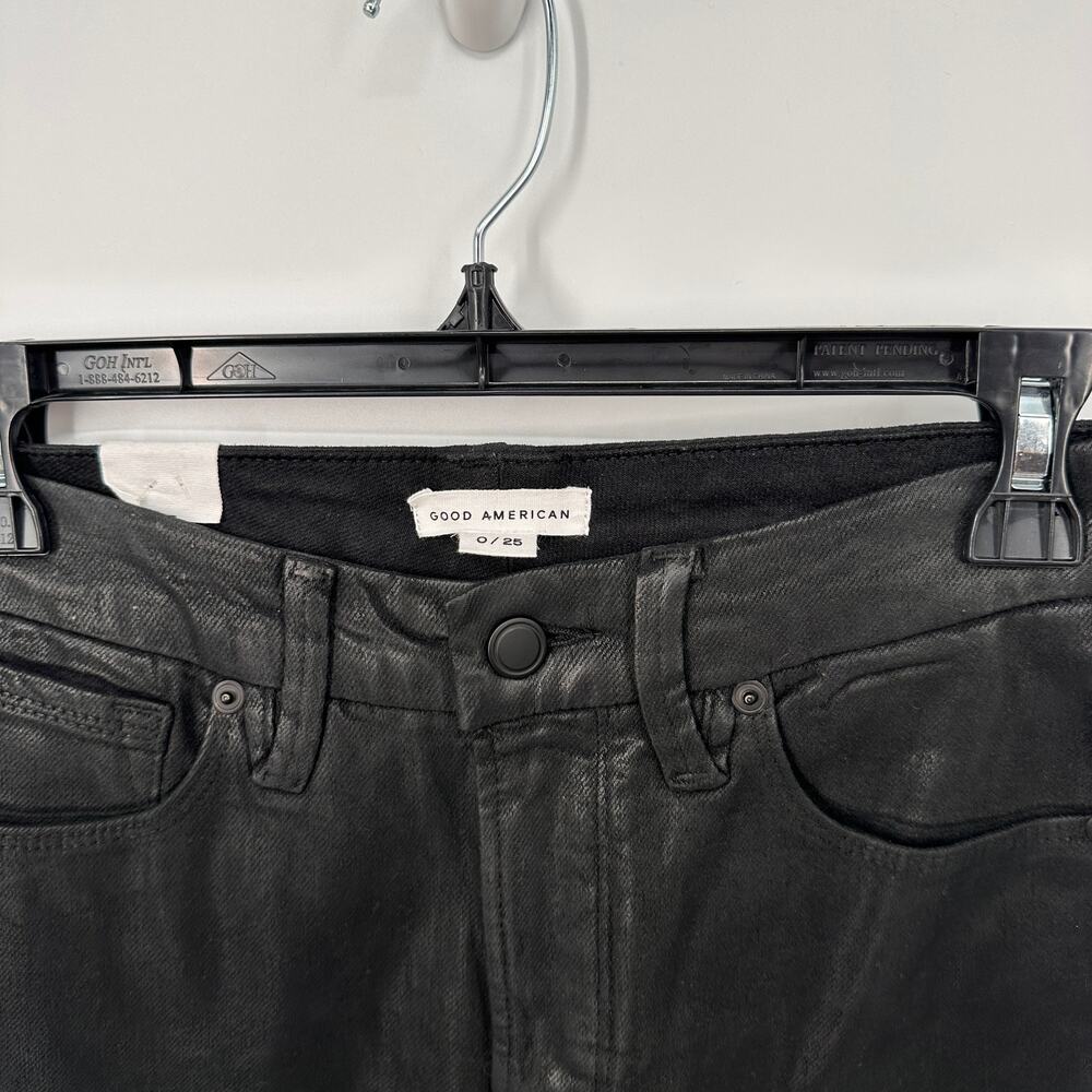 GOOD AMERICAN NWT Good Classic High Waisted Straight Coated Black Jeans // 0 - Picture 7 of 11